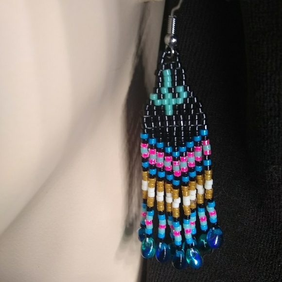 JRW Handmade Cactus Fringe Beaded Earrings - Picture 2 of 8